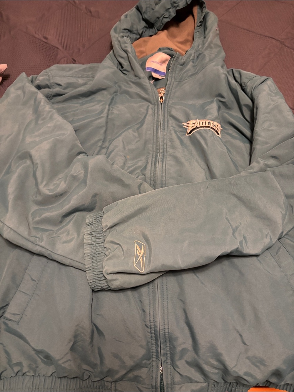 Reebok Teal Eagles Hooded Puffer Jacket with Logo